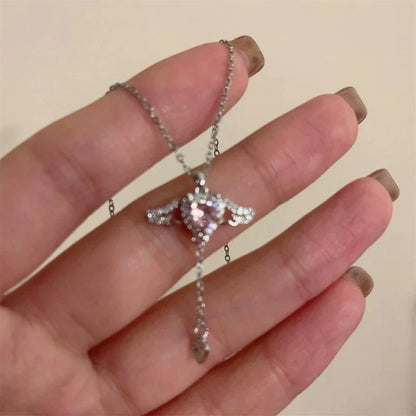 Fairy Elegant Pink Round Crystal Pendant Necklace Simple Design Korean Fashion Girls Women Star Clavicle Chain Jewelry Gifts