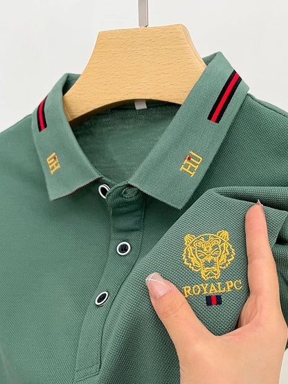 100% Cotton high-End Brand Men's Summer Exquisite Embroidery Short Sleeved Polo Shirt Trend Casual Lapel T-Shirt Men's Clothing