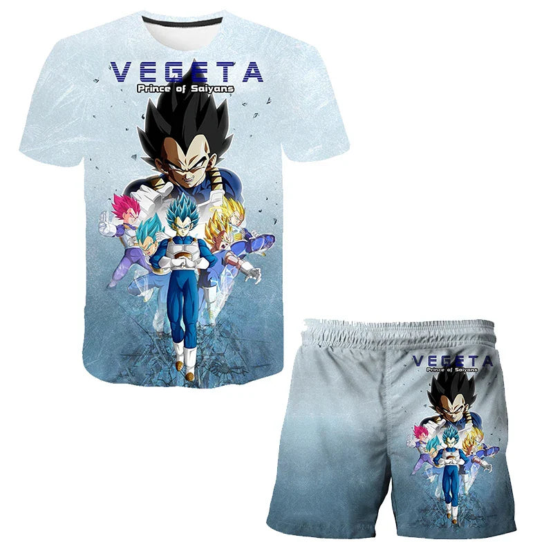 New Japan Cartoon Dragon Ball Z T-shirt Children's Top T-shirt+Shorts Two piece Set Summer Boys T-shirt+Shorts Beach Pants