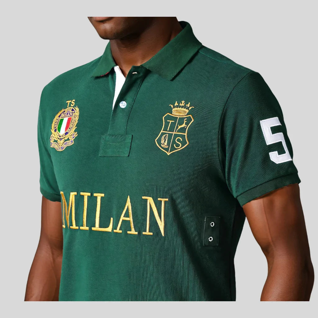 Men's High-Quality Cotton Polo Shirt ITALY GREEN cotton Embroidered "MILAN" Symbol leisure sport New Year's Gift for Men