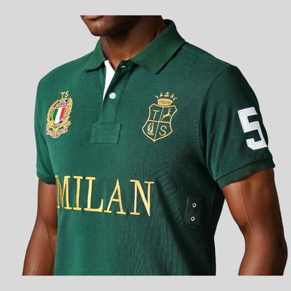 Men's High-Quality Cotton Polo Shirt ITALY GREEN cotton Embroidered "MILAN" Symbol leisure sport New Year's Gift for Men