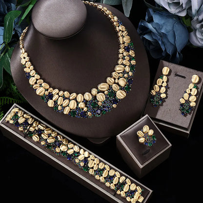 2023 Top 4 Ultra Luxury Cubic Zirconia Wedding Party Set Nigeria Dubai Jewelry Set Bridal Accessories