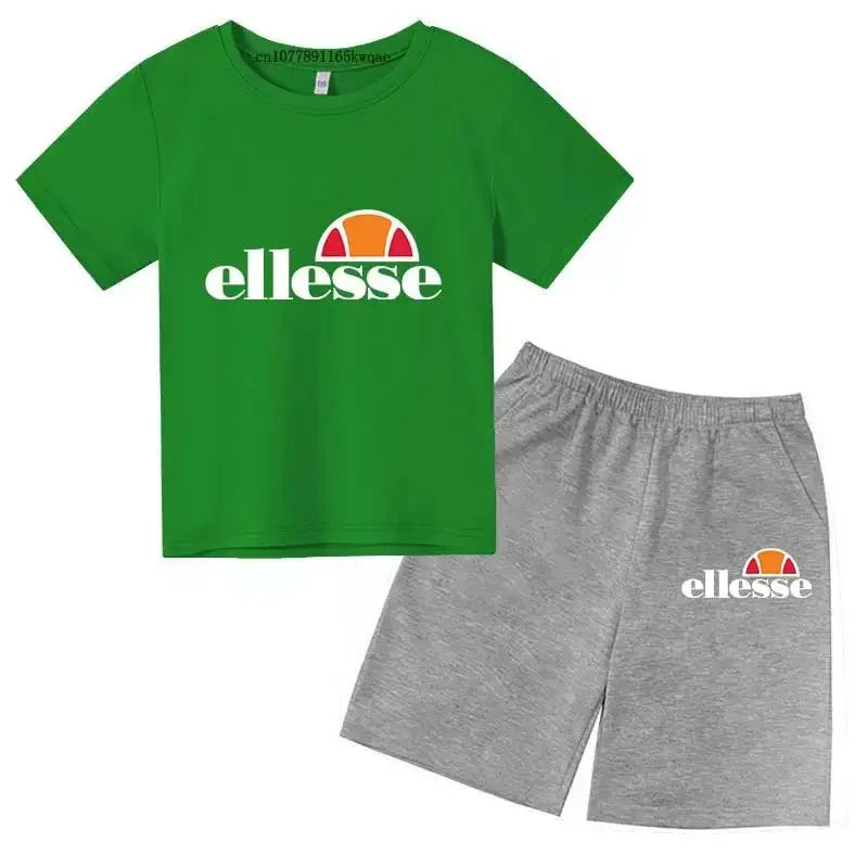 Kids Summer Leisure Letter 2pcs O-neck Short Sleeve T-shirts+Pants Suits 3-13 Years Boys Girls Casual Outfits Children Clothes
