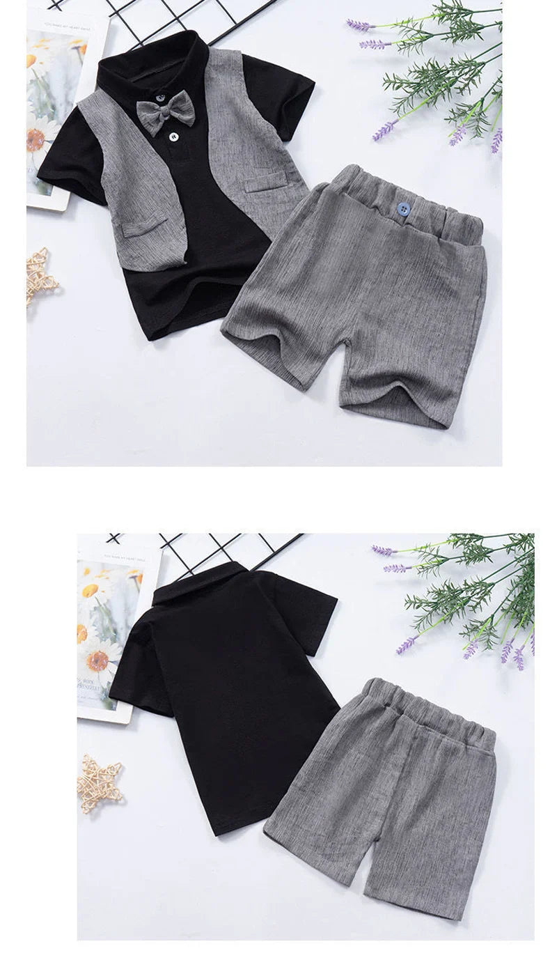 Baby Boys Short Sleeve Shirt + Shorts Suits Summer Birthday Party Clothes Sets 1 2 3 4 Years Kids Cotton Clothing Outfits