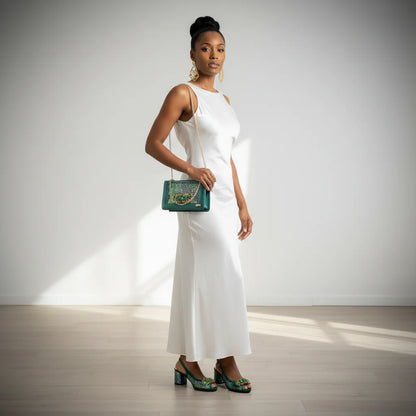 Green Elegant Women's High Heels Shoes  & Bag Set Rhinestone-Embellished Designer Shoes Perfect for Special Occasionss