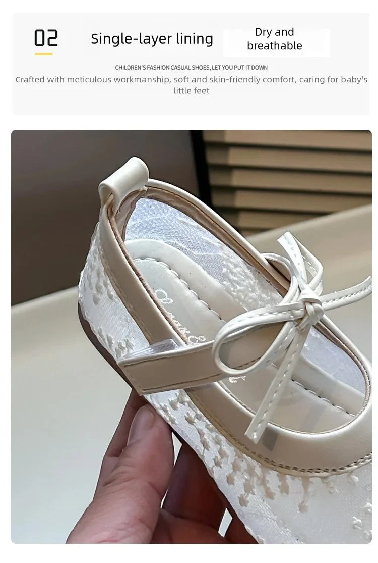 Hot Sale Princess Summer Fashion Bow Embroidery Cute Breathable Baby Girls Lightweight Ballet Flats School Kids Walking Shoes