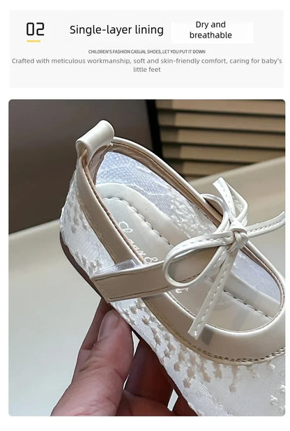 Hot Sale Princess Summer Fashion Bow Embroidery Cute Breathable Baby Girls Lightweight Ballet Flats School Kids Walking Shoes