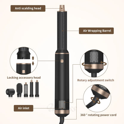 5 in 1 Blow Dryer Brush, Hair Dryer Brush Air Curler Air Curling Wrap Styler, Hot Air Brush Negative Ion Curler