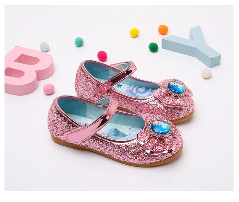 Frozen Girls Princess Shoes Spring and Autumn Flat Paillette Shoes Children's Soft Sole Baby Casual Shoe Party Shoes