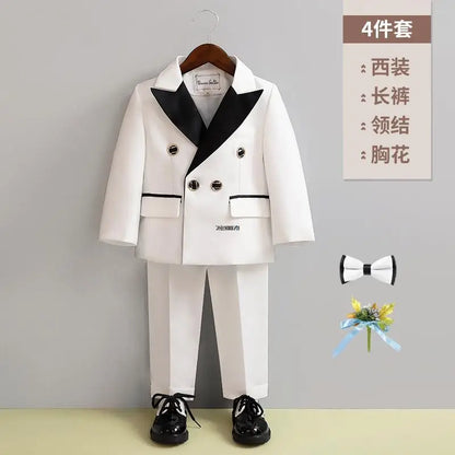 Children White Wedding Suit Boys Girls1 Year Birthday Dress Costume Kids Jacket Pants Bowtie Photograph Suit Flower Tuxedo Dress