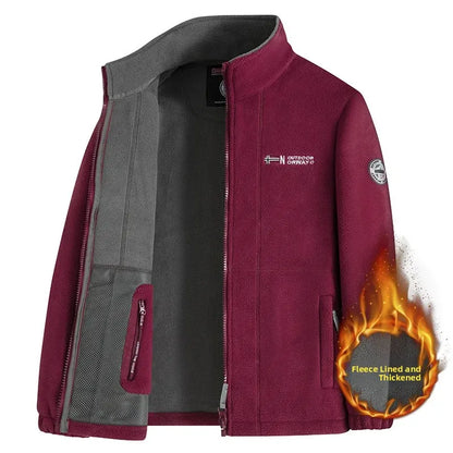 Thickened Fleece Lined Double-sided Fluffy Jacket Men's Autumn Winter Business Casual Outdoor Stand Collar Warmth Zipper Closure