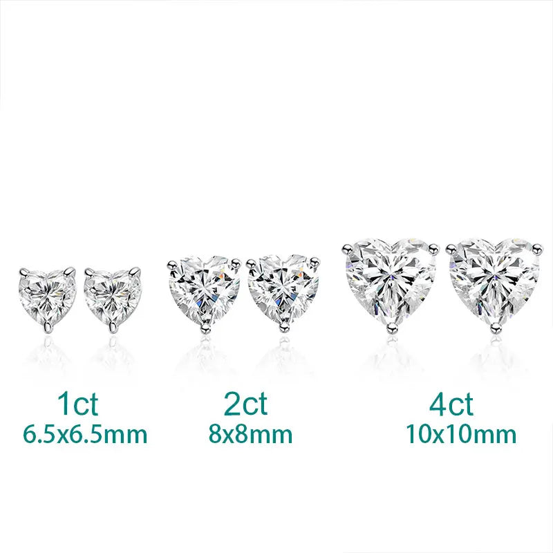 D VVS1 Heart Moissanite Earrings for Women GRA Certified Lab Grow Diamond Solid 925 Silver Plated 18k Gold Stud Earring