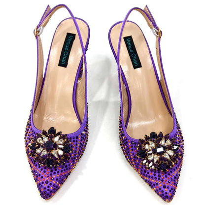 INS Style Green Party Shoe and Bag Set in Women Pointed-Toe Rhinestone High Heels Elegant African Ladies Shoes