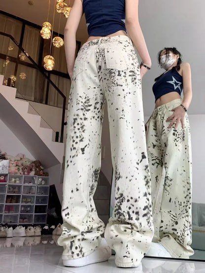 Vintage Fashion Female High Waist Casual Wide Leg Jeans