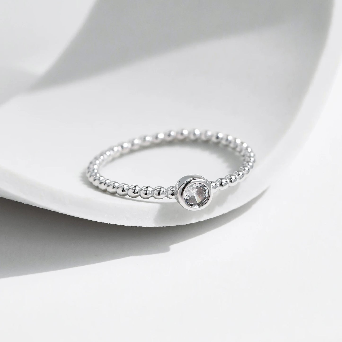 Bezel Setting Moissanite Ring 925 Sterling Silver Beads Trendy Stackable Finger Rings For Women Lab Diamond Jewelry