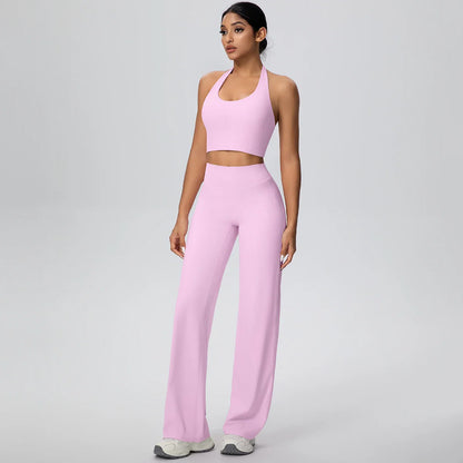 2PCS Woman Backless Hanging Neck Bra and Pants Yoga Set Summer Breathable Gym Sports Running Workout Top Hot Sales Yoga Set