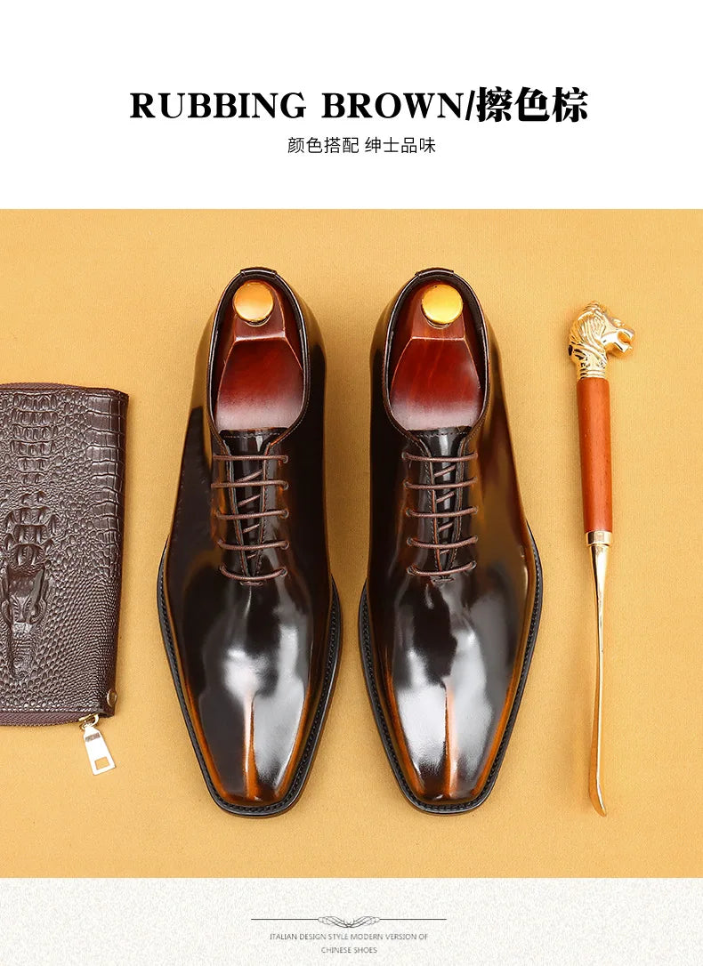 Genuine Leather Shoes for Men Dress British Business Party Lace Up Black Square Toe Fashion Casual Formal Suit Handmade Men Shoe
