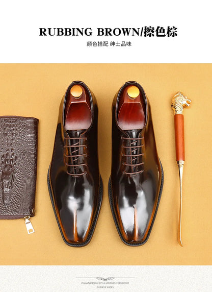 Genuine Leather Shoes for Men Dress British Business Party Lace Up Black Square Toe Fashion Casual Formal Suit Handmade Men Shoe