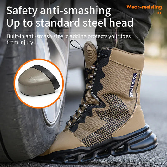 Safety Shoes Men Boots High Top Work Sneakers Steel Toe Anti-smash Puncture-Proof Work Boots Breathable Indestructible Shoes