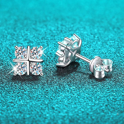 0.8cttw Full Moissanite Studs Earrings for Women Wedding Sparkling Classic Cross Earring 100% S925 Silver Plated Platinum