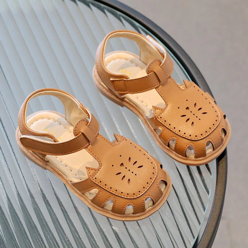 Baby Girls 1-6Y Summer Fashion Sandals Hollow Out Breathable PU Leather Soft Non-slip Sole Cute Footwear