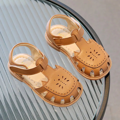Baby Girls 1-6Y Summer Fashion Sandals Hollow Out Breathable PU Leather Soft Non-slip Sole Cute Footwear