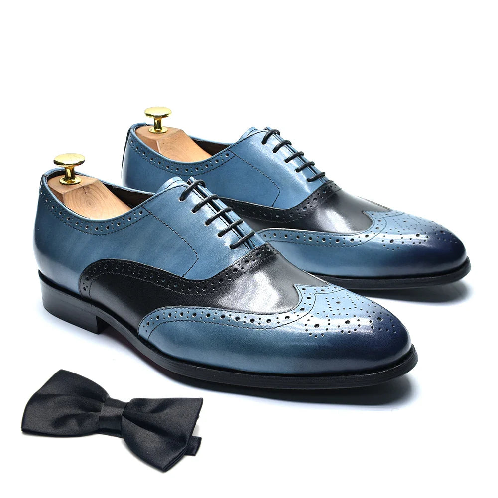 Luxury Men's Wedding Oxford Dress Shoes Genuine Cow Leather Lace-up Wingtip Brogue Office Business Social Formal Shoes for Man