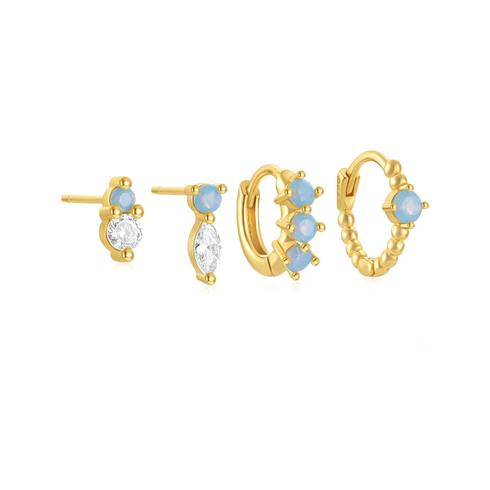 CANNER Set Double Layer Smooth Classic Hoop Earrings For Women 925 Sterling Silver Ins Flower Color Zircon Earrings Fine Jewelry