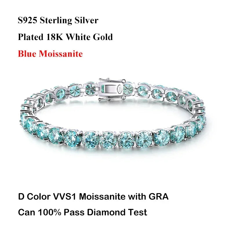 Luxury 3/4/5MM Full Blue Green Moissanite Tennis Bracelet for Men Women S925 Red Pass Diamond Test Bracelets Wholesale Gift