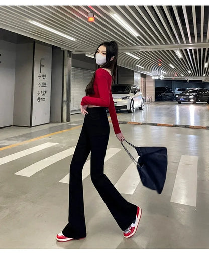 Autumn Winter American Sle High Waist Slim Fit Drapey Micro Flared Jeans Women's Premium Denim Pants