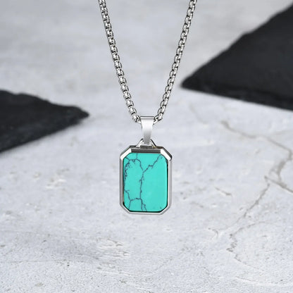 Trendy Pendant Necklaces for Men Boys,Square Natural Stone Stainless Steel Necklaces,Hip Hop Cool Healing Jewelry Gifts