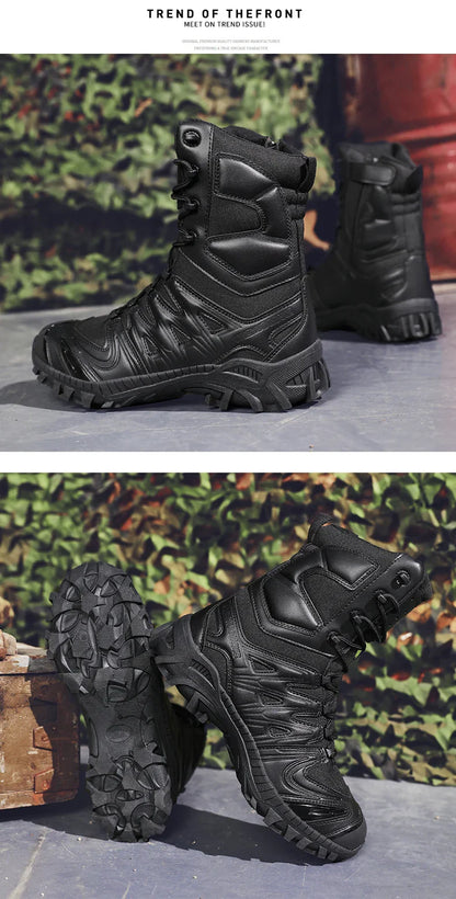 Men's trend high-top outdoor boots four seasons non-slip comfortable hiking boots professional protective tactics training boots