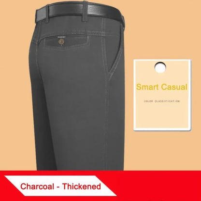 Men's 100% Cotton Summer Autumn Casual Pants Fashion Solid Black Khaki Gentle Thicken Trousers Brand Smart Suit Pant GOZBKF
