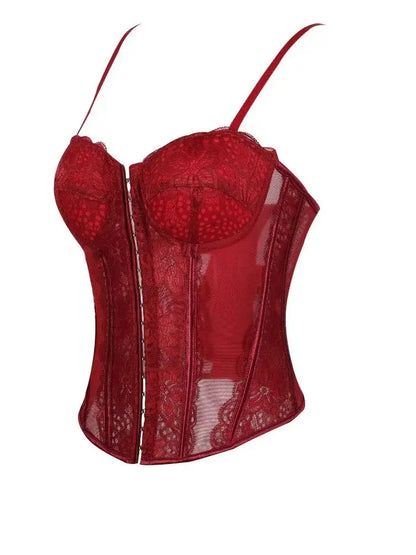 Lace-trimmed top sheer sensual padded corset corset halter top for women