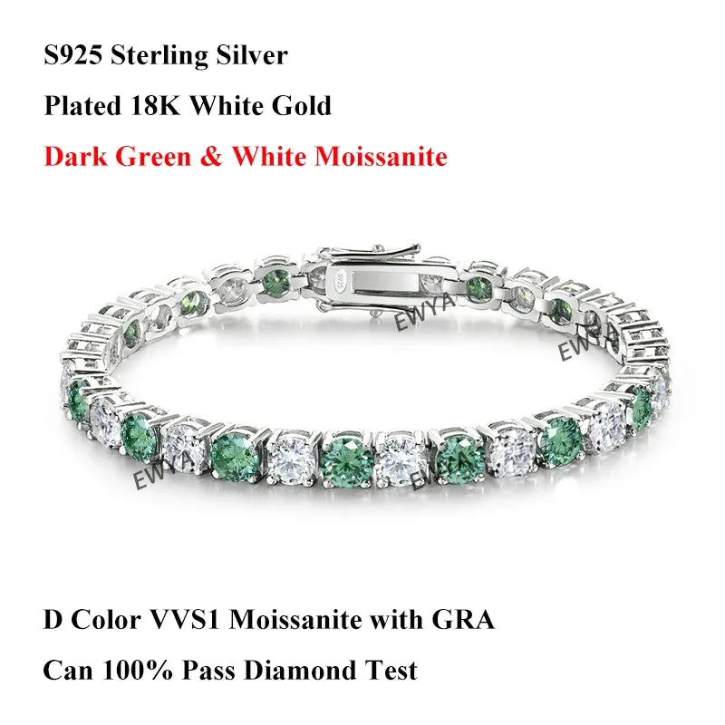 Full 3/4/5/6.5MM D Color Blue Green White Moissanite Tennis Bracelet for Men Women S925 Silver All Diamond Link Bracelets