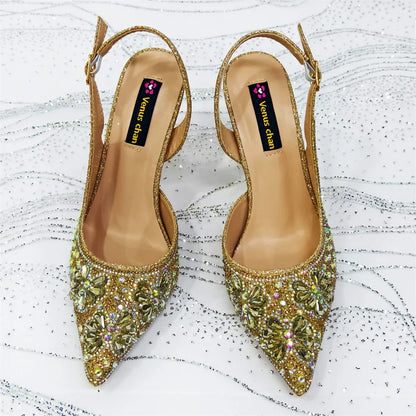 Purple High Heel Party Shoes & Rhinestone Handbag Set - Elegant Italian Design for Weddings and Special Occasion