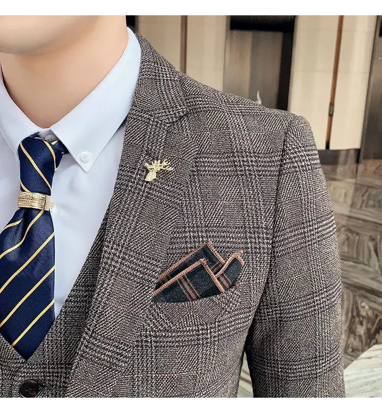 Suit Blazer+Pants Men Fashion Hosts British Style Work Business Wedding Casual Art Style Elegant Gentleman Cotton and Linen Suit