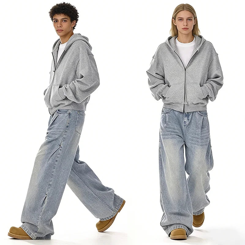 Y2k Men'S Baggy Jeans Unisex Trendy Casual Wide-Leg Denim Pants High Street Quality Korean Streetwear Trousers