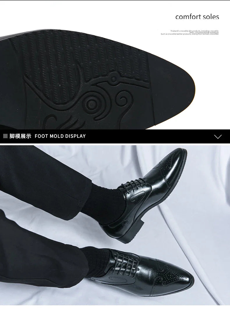 Formal Brogues Shoes Men Classic Social Casual Business Shoes Man Wedding Men's Dress Shoes Party Pointy Toe Leather Shoes Male