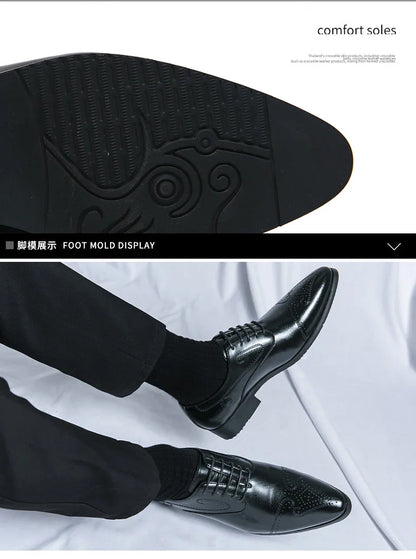 Formal Brogues Shoes Men Classic Social Casual Business Shoes Man Wedding Men's Dress Shoes Party Pointy Toe Leather Shoes Male