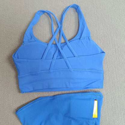 Women's 2-Piece Yoga Set Tights Shorts For Woman Cross Back Bra Top + High Waist Shorts Fitness Running Workout Tracksuit