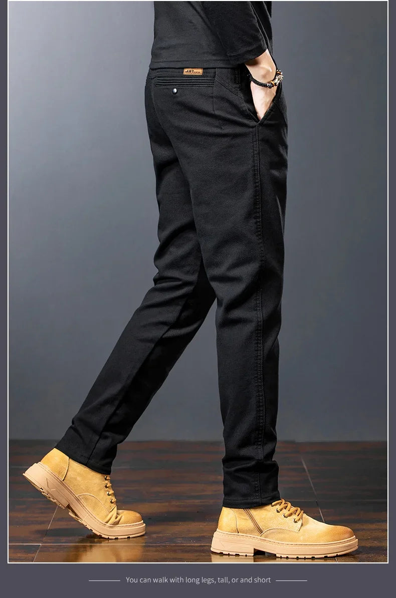 Men's Twill Slim Pants Business Straight Cotton Casual Trousers Brand Fashion Korean Elastic Coffee Black Gray Pant