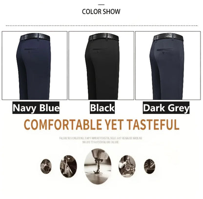 Men's High Elastic Anti-Wrinkle Straight Fit Business Pants | Non-Iron Formal Casual Trousers (1-Pack)