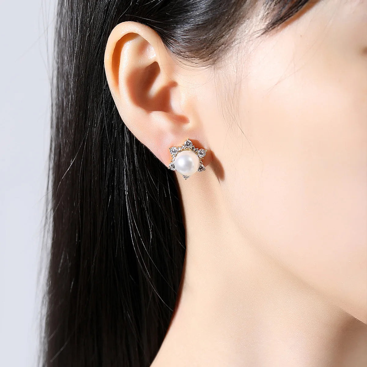 2026 Fashion Jewelry Silver Plated  Crystal Pearl Stud Earrings