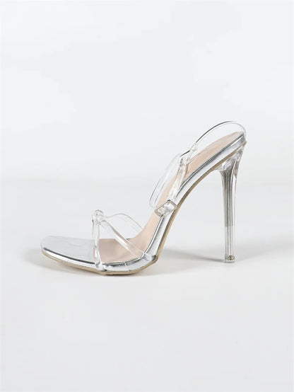 Jelly PVC Transparent Sandals For Women Summer Fashion Square Open Toe Perspex Clear High Heels Ladies Shoe Sandal Size 42