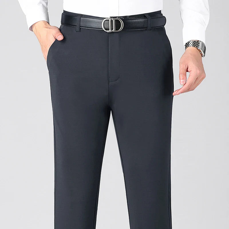 Men's Business Casual Straight Pants - Stretch Non-Iron Formal Trousers for Office Work & Daily Commute