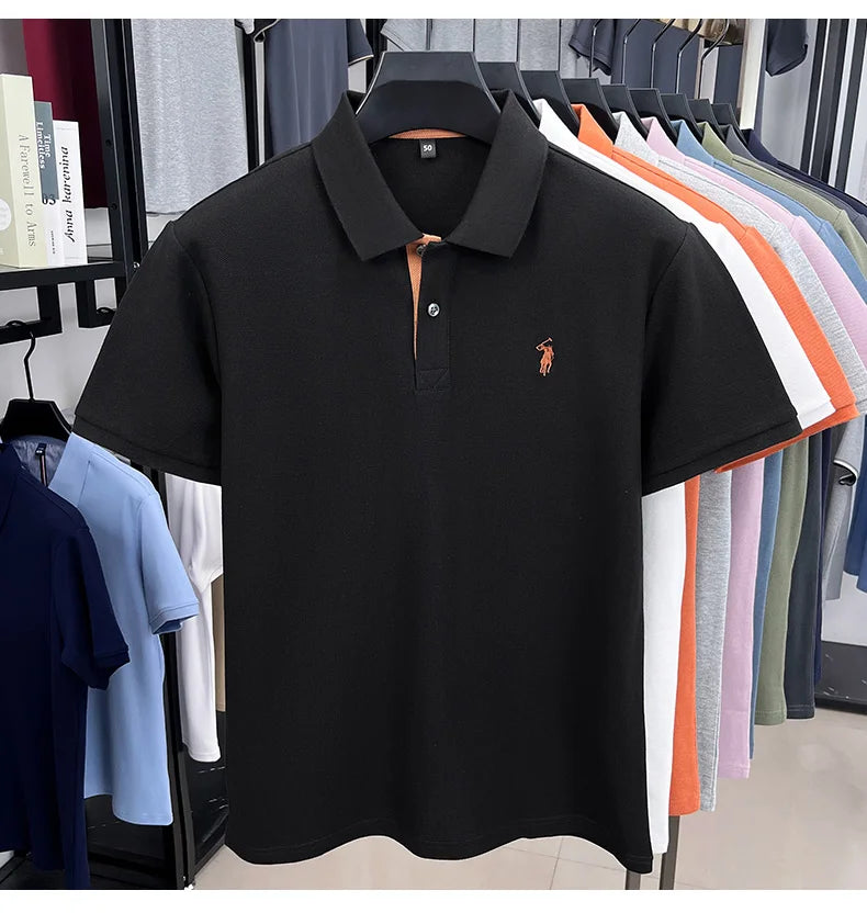 100% pure cotton high-end brand men's short sleeve polo shirt comfort lightweight summer casual T-shirt youthful fashionable top