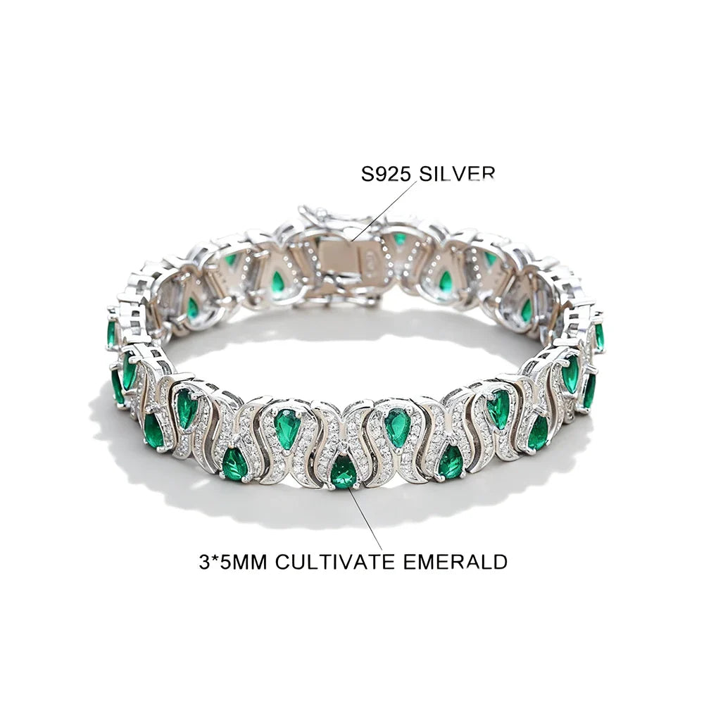 3*5mm Cultivated Emerald/Ruby Gem Bracelet for Women S925 Silver Tulip Design Bangle Party Sparkling Luxury Jewelry Gifts