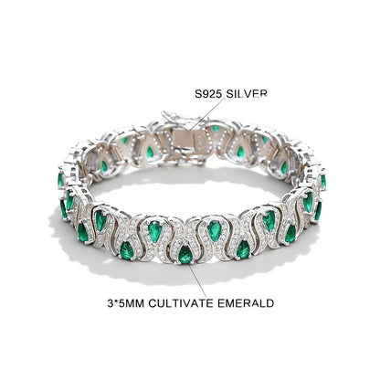 3*5mm Cultivated Emerald/Ruby Gem Bracelet for Women S925 Silver Tulip Design Bangle Party Sparkling Luxury Jewelry Gifts