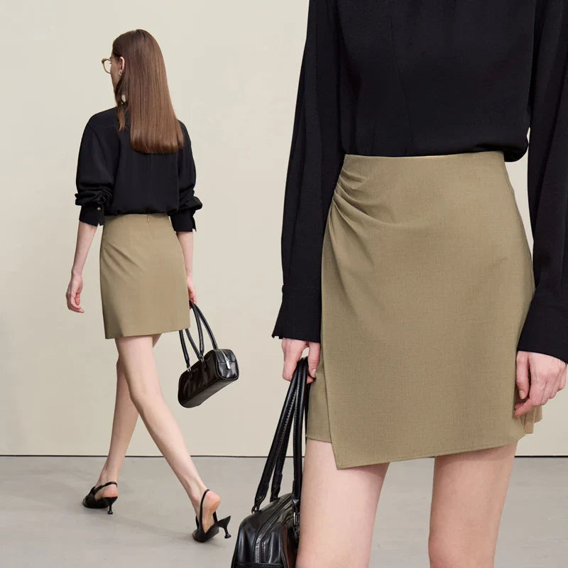 Mini Skirt 2026 Spring New Asymmetrical Pleated Short A-Line Skirt Commuter Solid Color Versatile Women's Clothing 12611004
